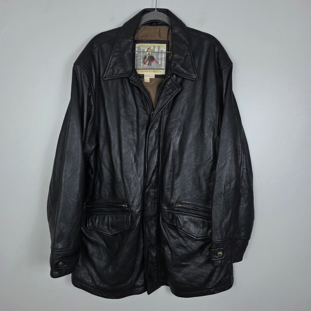 Urban Cowboy Leather Jacket Black XL/XG Mens Full Zip Pockets